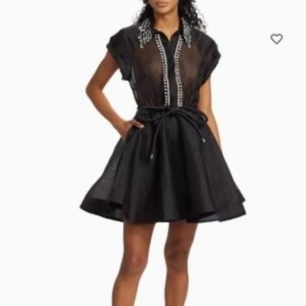 NEW ZIMMERMANN Embellished linen and silk-blend gauze mini dress SIZE 0/ US 4/ S